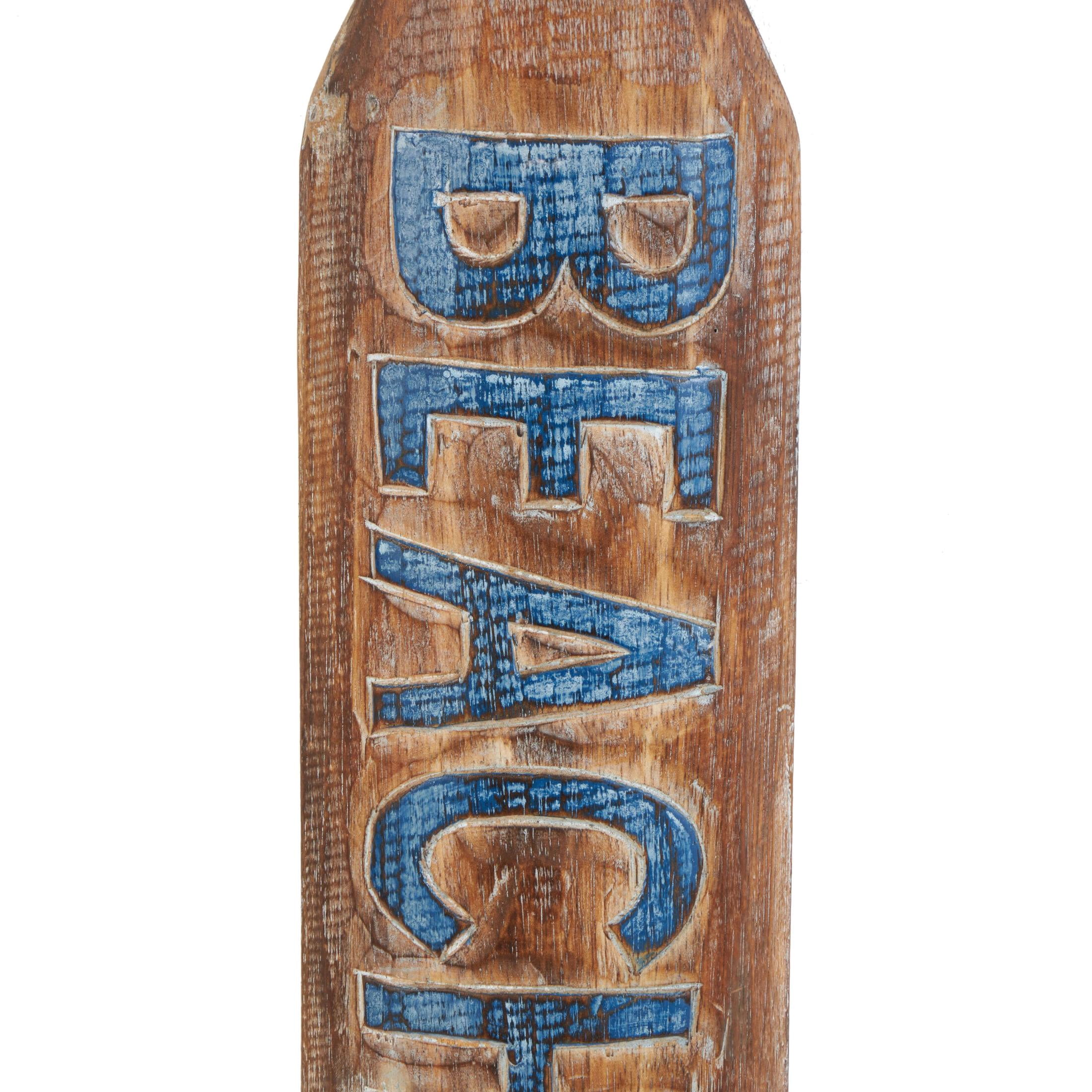 DecMode Brown Wood Beach House Sign Paddle Wall Decor with Blue Accents and Rope Detail