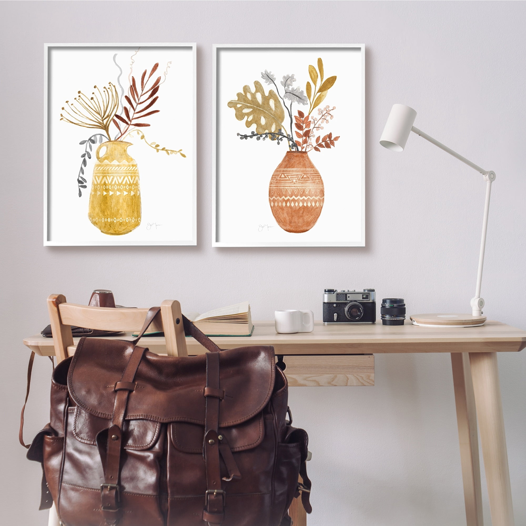 Stupell Industries Boho Wildflower Botanical Arrangements Aztec Patterned Vases,24 x 30, Design by Tava Studios