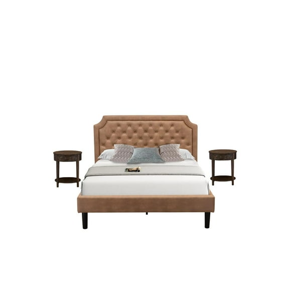East West Furniture Granbury 3-Piece Wood Queen Bedroom Set in Jacobean/Brown