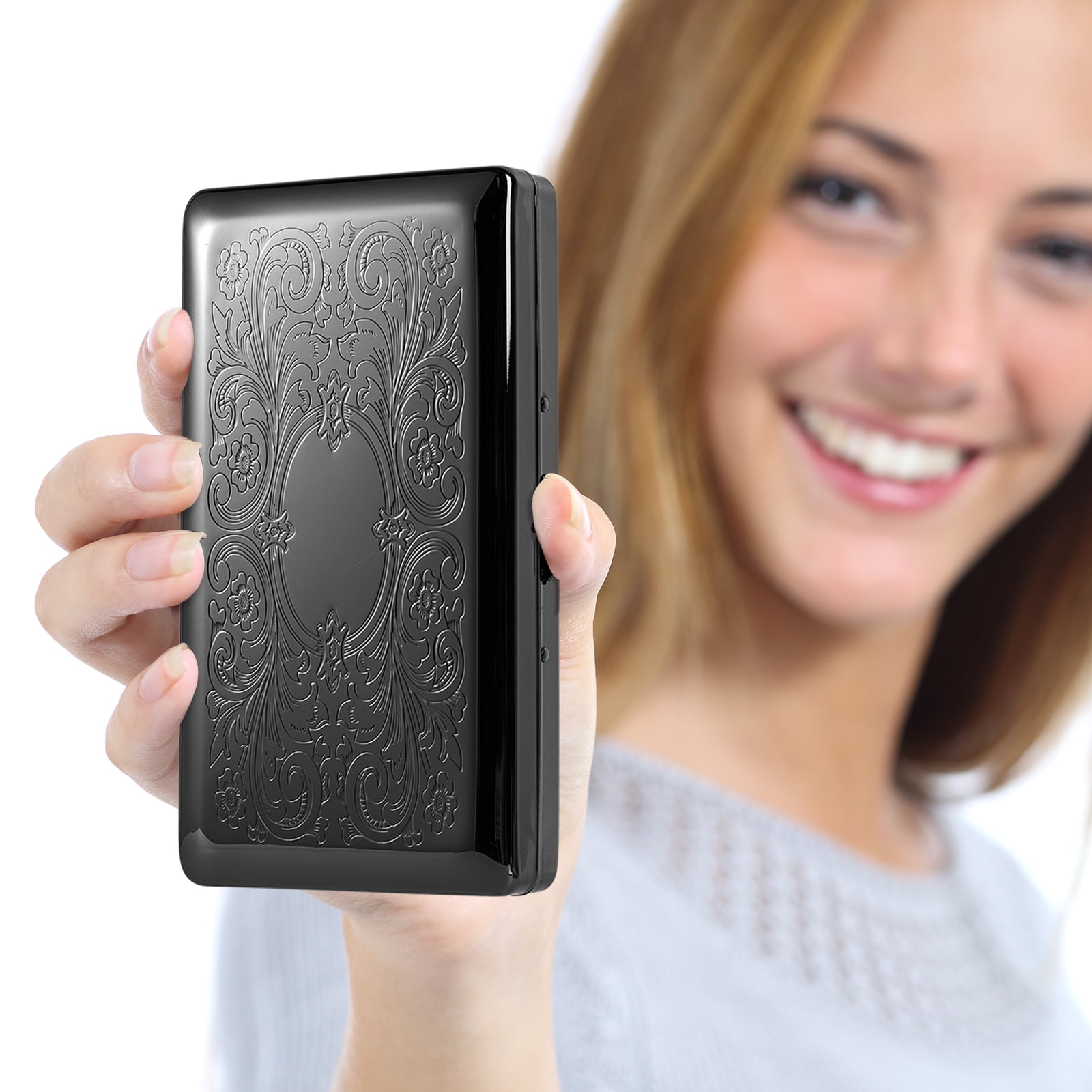 capri cigarette case Stylish Vintage Metal Ladies and Men's Cigarette Case,Holds 20pcs 120's  Capri Cigarettes (Black)