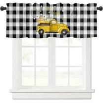 Rdsfhsp Buffalo Plaid Valance Curtain for Kitchen Windows/Living Room/Bedroom/Cafe, Sweet Honey Bee Yellow Truck Pulling Daisy Flower Spring Summer Window Curtain Valance Rod Pocket 54x18 Inch