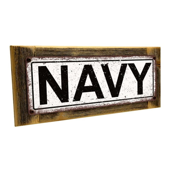 Framed Navy 4"x12" Metal Sign, Wall Décor for Home and Office