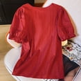 thumbnail image 4 of ChaoHeng Women Blouses Clearance under $7 Plus Size Summer Tops Women's Spring Summer Casual Short Sleeve V-Neck Solid Color Lace Buttons Tops, 4 of 4