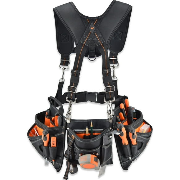 WELKINLAND Tool belt with suspenders, Tool belt suspenders for men, Tool belts for men construction, Tool belt pouches, Framer tool belt with suspenders, Carpenter tool b