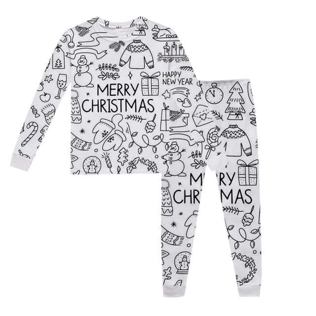 WENXIAOO Pyjama de Noël Color Me Pyjama à Manches Longues Ensemble de Pyjama 2 Pcs pour Enfants Pyjama des Fêtes Peut Jouer avec et Porter