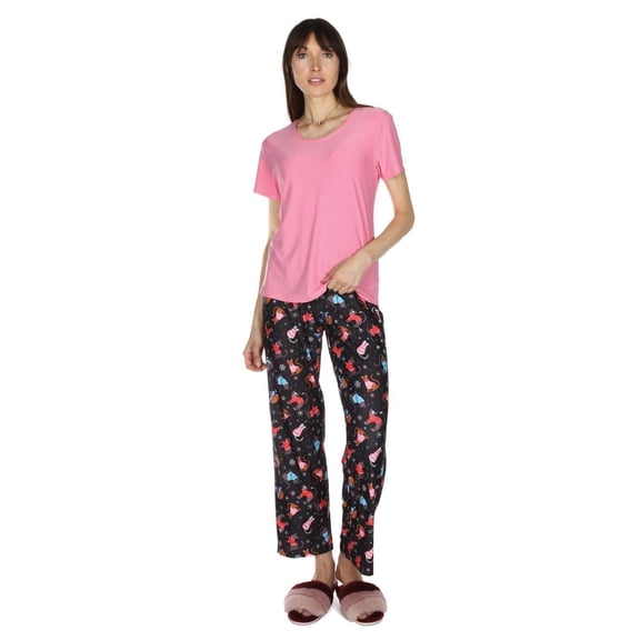 MeMoi Women's Sweater Cats Two Piece PJ Set in a Bag - Womens - Female, M, Black