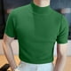 thumbnail image 2 of Camiseta de manga corta con cuello alto de punto para hombre - Diseño plisado de color liso, poliéster, informal/casual, lavable a máquina, 2 of 5