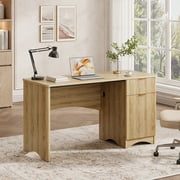 Bestier 47 Computer Desk with Drawer, Modern Home Office Desk with Storage Cabinet, Fluted PC Study Writing Desk for Small Spaces, Oak