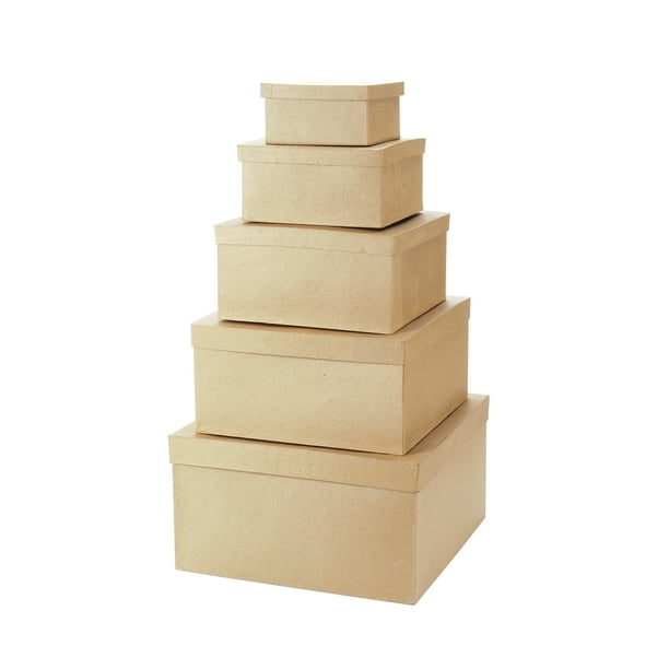 Darice Paper Mache Boxes with Lids, Square, Set of 5
