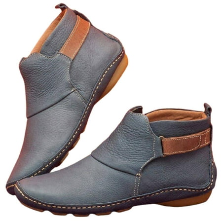 

Leather Ankle Boots Comfortable Flat Heel Boots Short Boot Easy to Put on Outdoor Supply 43 Gray