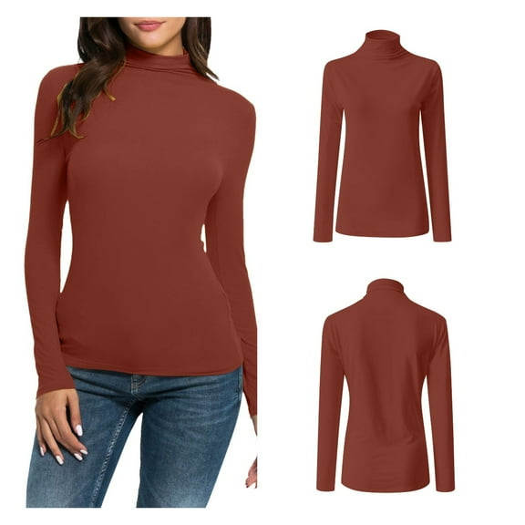 HTNBO Womens Turtle Neck Blouse Casual Winter Fall Spring Long Sleeve Tunic Tops Juniors Turtleneck Solid Slim Fit Shirts Red XXL