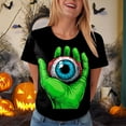 thumbnail image 6 of YDFCWXW Women Halloween Shirts Solid Shirt Spooky Tshirt Fall Eyeballs Graphic Tees Casual Short Sleeve Tops Green, L, 6 of 6