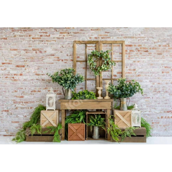 Kate 8x8ft Spring Plants Fabric Backdrops for Photography Brick Wall Portrait Baby Shower Background Photo Studio Props