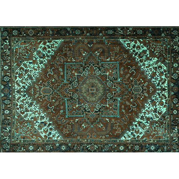 Ahgly Company Indoor Rectangle Persian Turquoise Blue Traditional Area Rugs, 8' x 12'