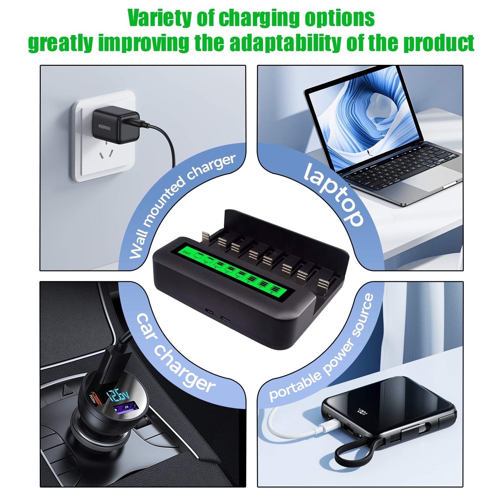 Palogreen 4 D Battery Ni-MH Rechargeable D Batteries 1.2V 8000mAh with 8 Bay Rechargeable Battery Charger For AA AAA C D Size Ni-MH Batteries