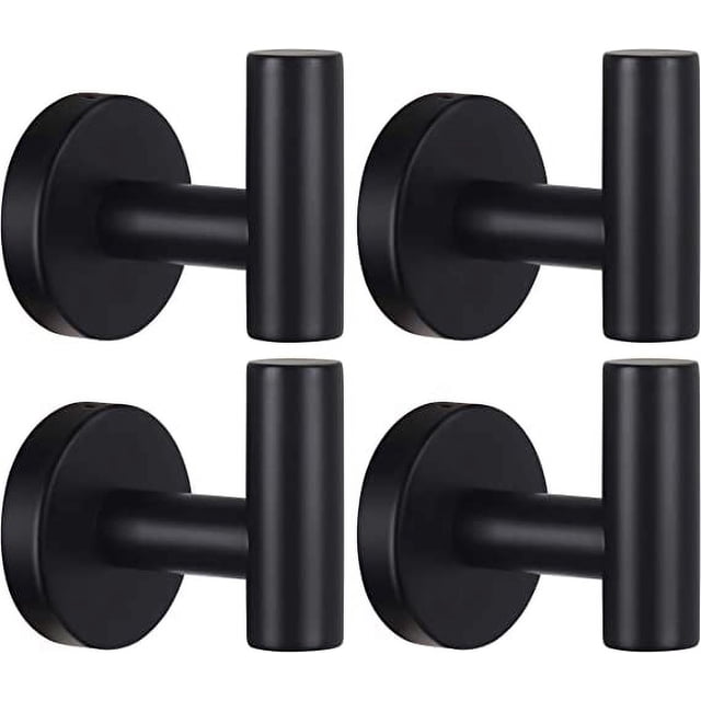Zhuge Ganchos para toallas, ganchos para baño, ganchos paraganchos de acero inoxidable para puerta, ganchos para toallas,armarios, esponjas, ganchos de pared, 4 paquetes, negro mate