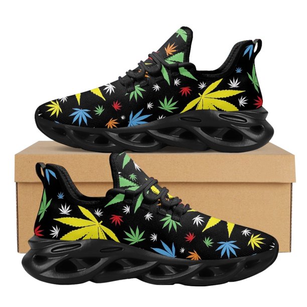 Zapatos de plataforma con estampado de hojas de marihuana verde para mujer y hombre, zapatillas ligeras para correr, calzado deportivo informal con amortiguación