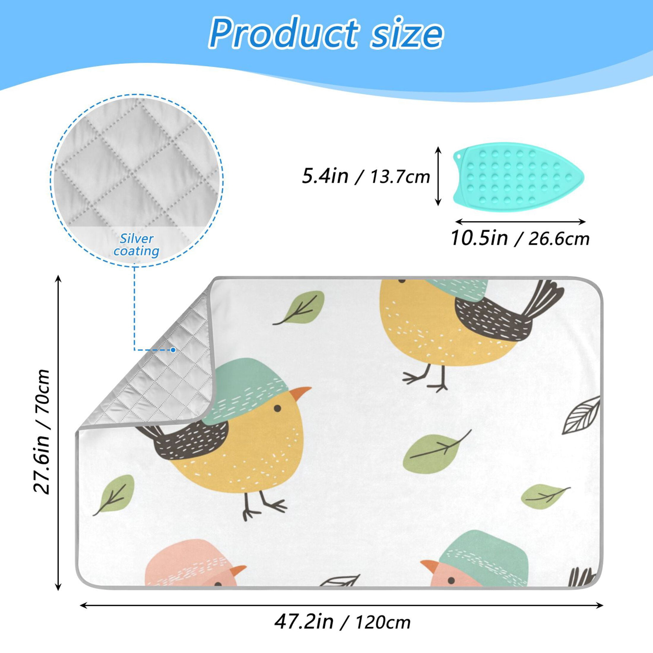 Little Birds with Hats Leaves Ironing Mat Blanket Portable Travel Ironing Pad Heat Resistant Pad 47.2" x 27.6”