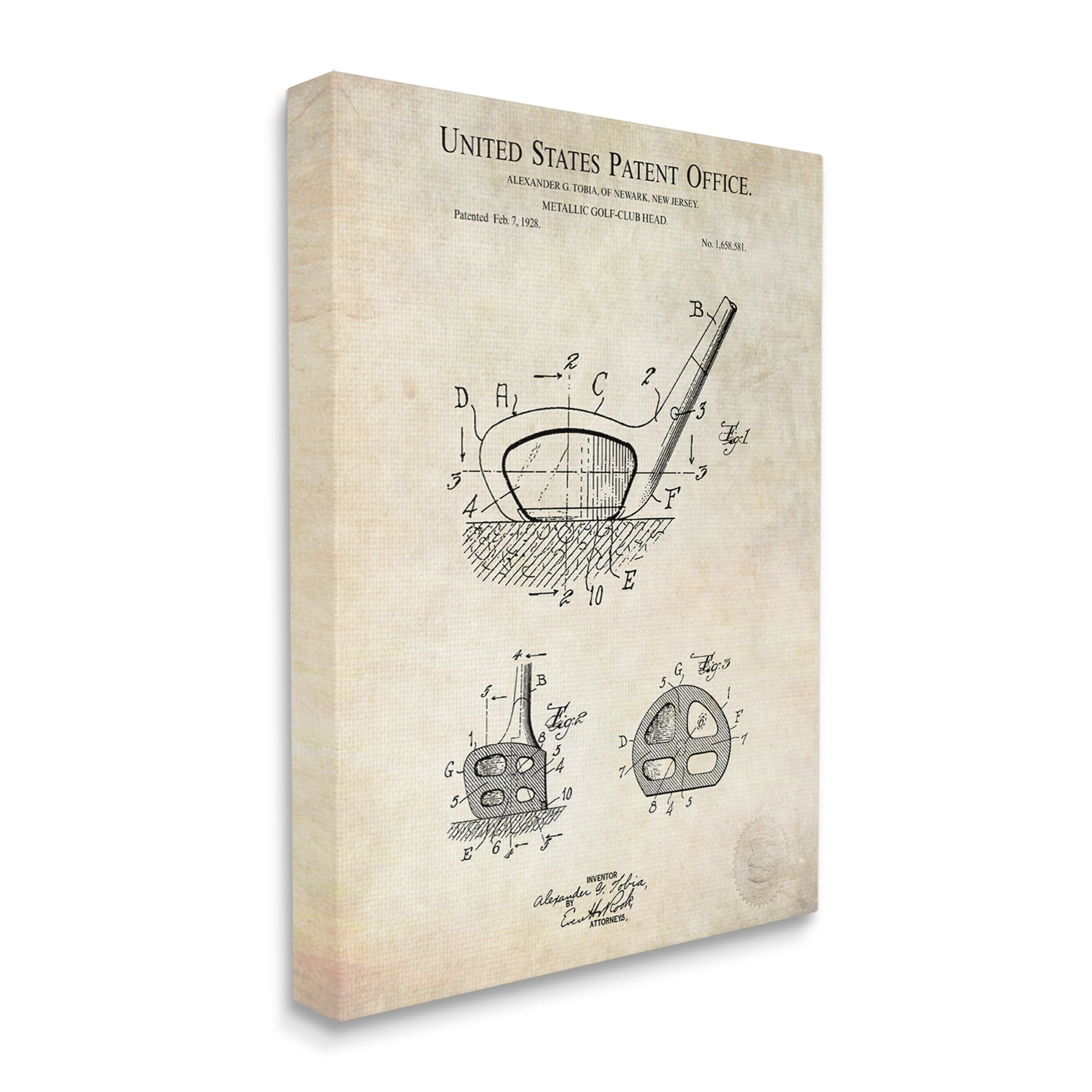Stupell Industries Golf Club Head Detailed Design Blueprint Patent Canvas Wall Art, 30 x 40, Design by Karl Hronek