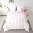 thumbnail image 2 of Manfei Teens Buffalo Plaid Bedding Comforter Set 7pcs, Fashion Pink Square Checkered King Bedding Sets, Art Abstract Ombre Reversible Bed Sheets, Super Cozy Room Decor, 2 of 7