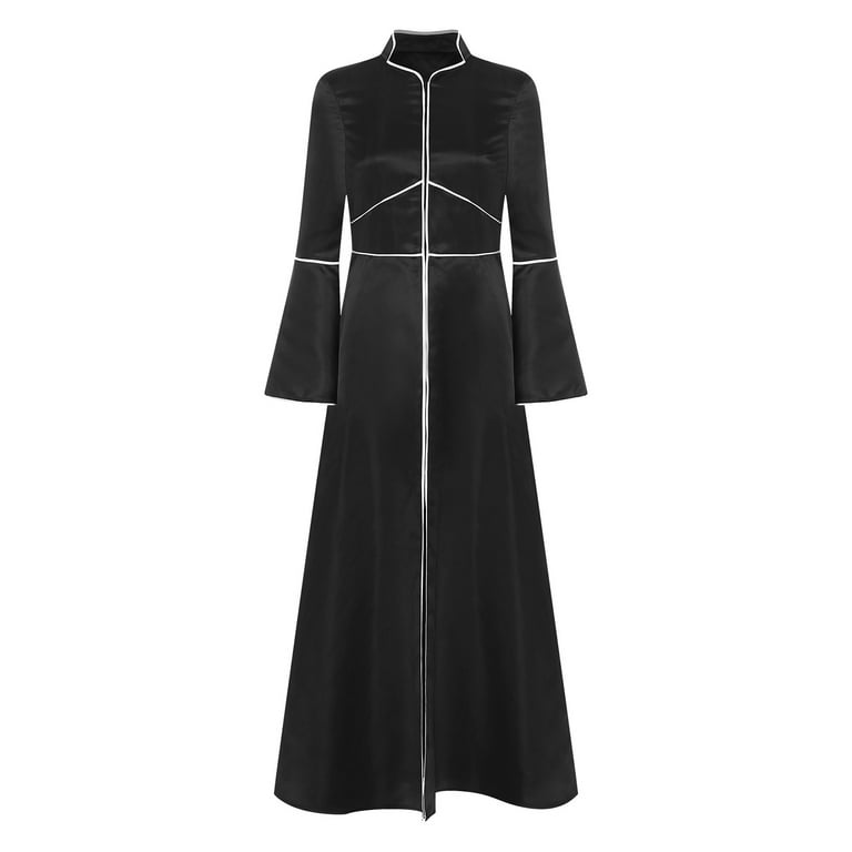 knee length dresses for ladies Zapaka Women Glitter Black Long Choir Dress with Slit A-Line Long Sleeves V-Neck Evening Dress, Black / XL