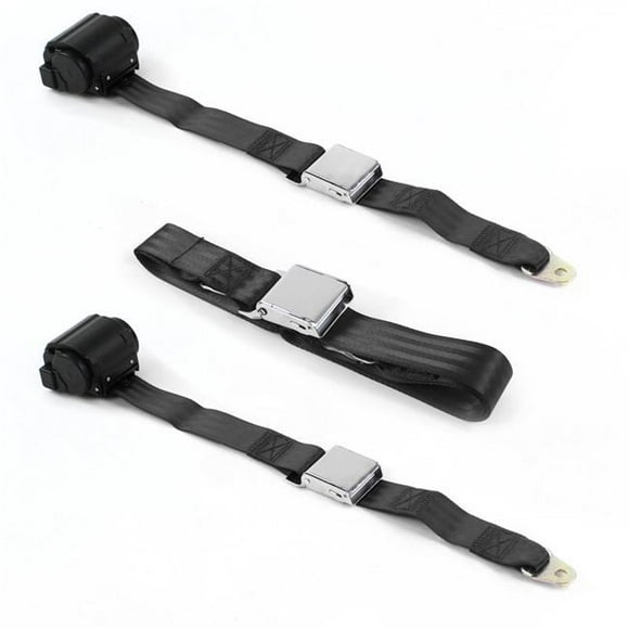 Airplane 2 Point Black Retractable Bench Seat Belt Kit for AMC Hornet 1970-1977 - 3 Belts
