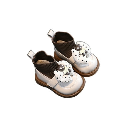 

Difumos Girls Magic Tape Princess Ankle Boots Comfort Sock Boot Uniform Breathable Short Bootie White 5C
