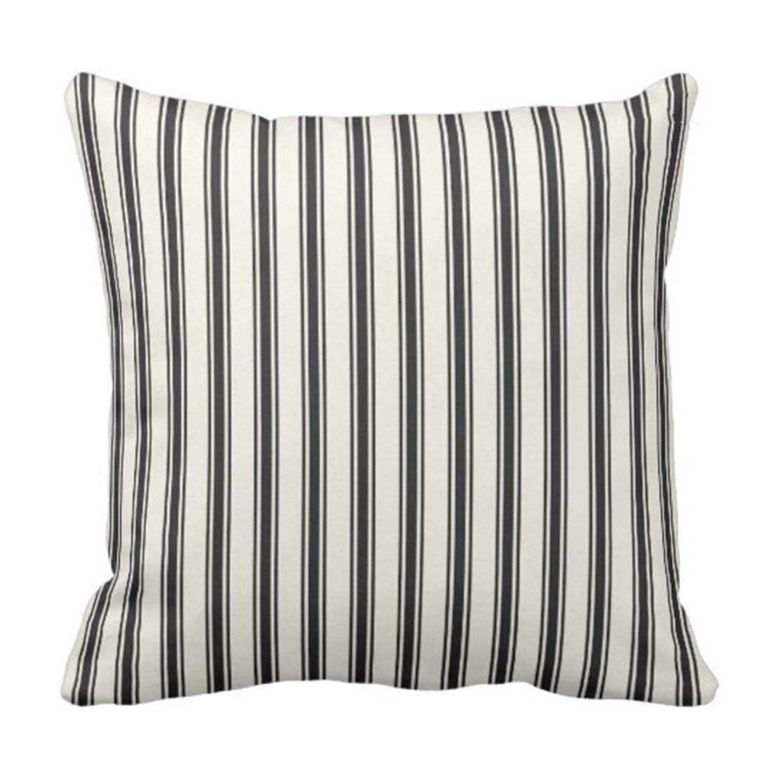 Rylablue Classic Ticking Stripe Pattern Black And Cream Pillowcase Cover 16x16 Inch
