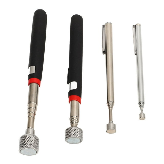 Stainless Steel Magnetic Telescopic Pickup Tool Set with LED Light, 4-Piece Kit for Tight Spaces and Vehicle Repairs, 15lb, 10lb, 3.5lb, 1.5lb Magnetic Poles, Retractable Design for Easy Storage and