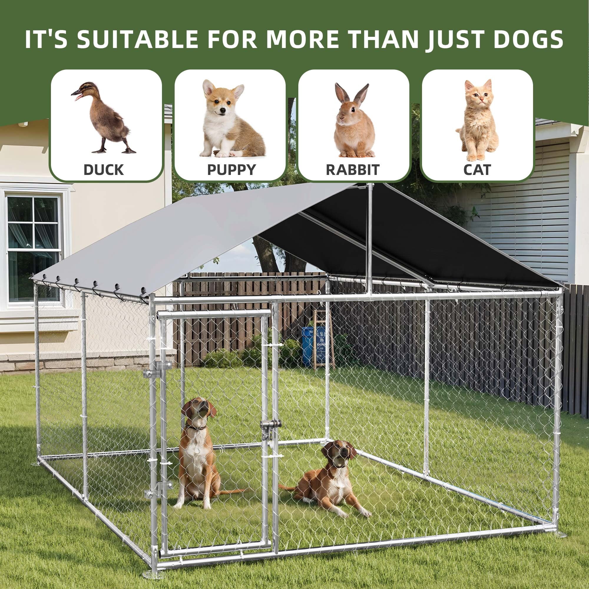 Uforic 7.5'x7.5' Outdoor Dog Kennel with Metal Dog Gate, Outdoor Dog Enclosure with Roof, Heavy Duty Dog Kennel for Backyard Farm