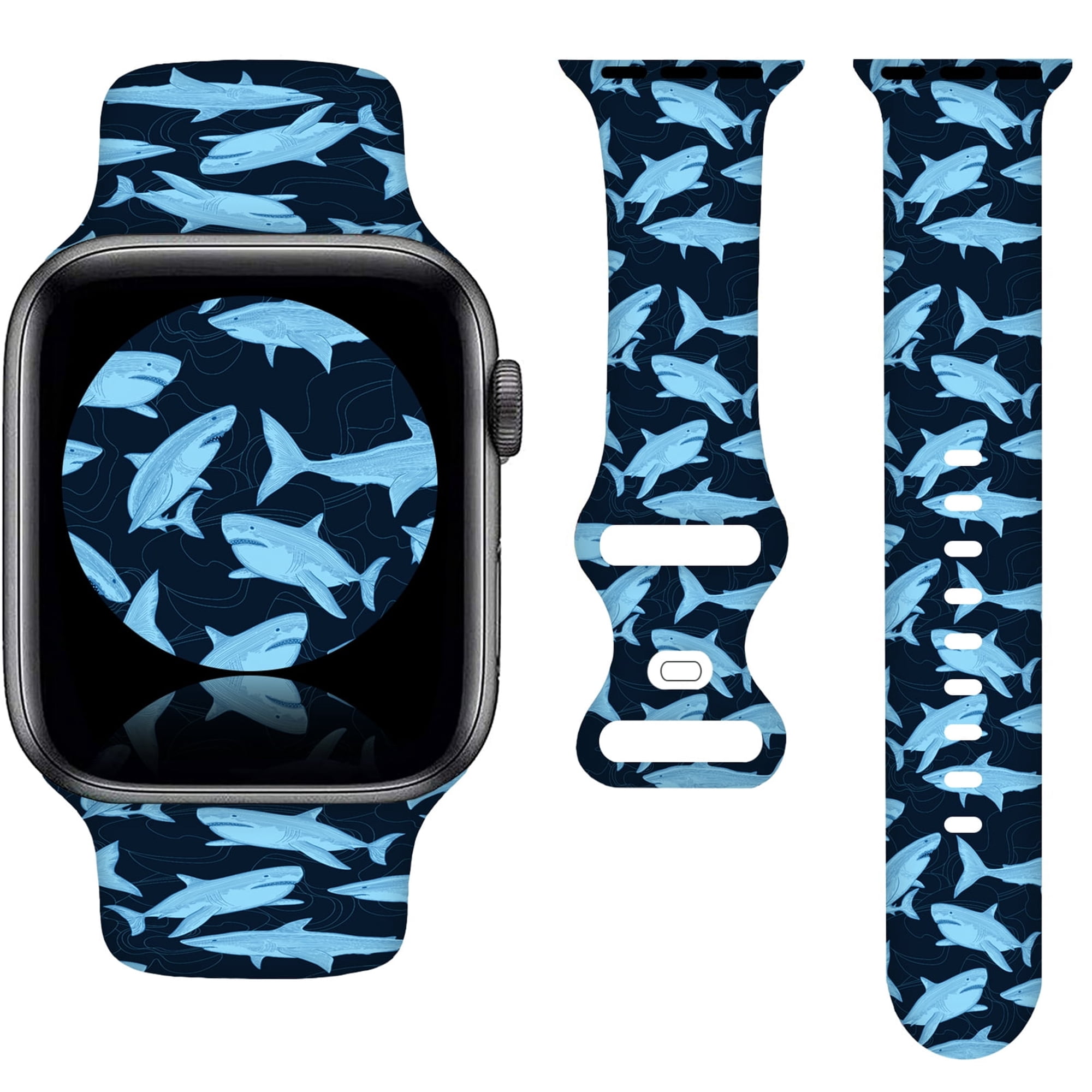 Sea Ocean Sharks Bands Compatible with Apple Watch Band 42MM 44MM 45MM 49MM, Silicone Strap Compatible with iWatch Bands Ultra Series SE 9 8 7 6 5 4 3 2 1 for Women Men