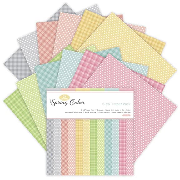 24 Sheets 6"x6" Pink Spring Scrapbook Paper, 12 Designs, Single Sided