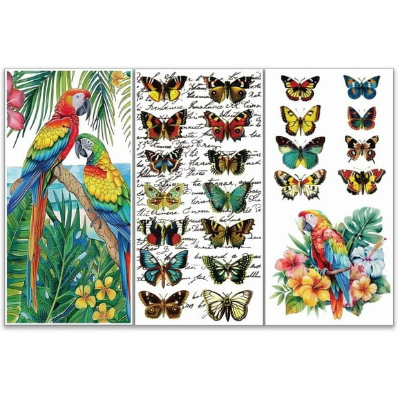 3Pcs/Set Butterfly Rub on Transfers for Crafts and Furniture 6x12 Inch Bird Furniture Transfer Stickers Waterproof Decorative Wall Art Decals for Wood Furniture Scrapbooking Home Decor