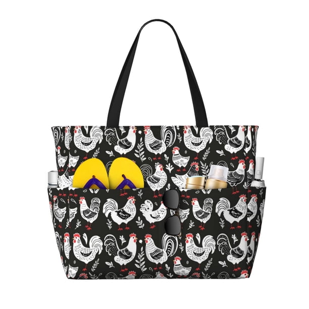Fotbe Laying Hens And Roosters Bolsa de Viaje para Playa - Resistente al Agua, Bolsa Tote de Gran Capacidad y Ligera con 7 Bolsillos para Mujeres y Hombres