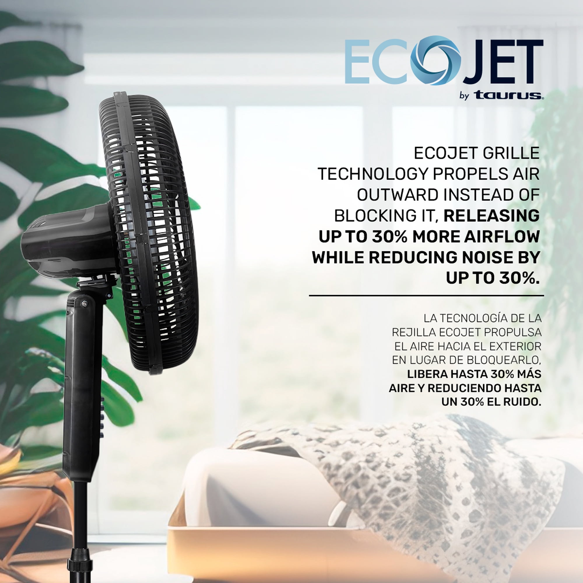 Taurus Silent Power 18" Pedestal Fan with ECOJET Grille, Ultra Quiet Oscillating Floor Fan with Adjustable Height, 3 Speeds, for Bedroom, Office or Living Room – Powerful Airflow and Energy Efficient
