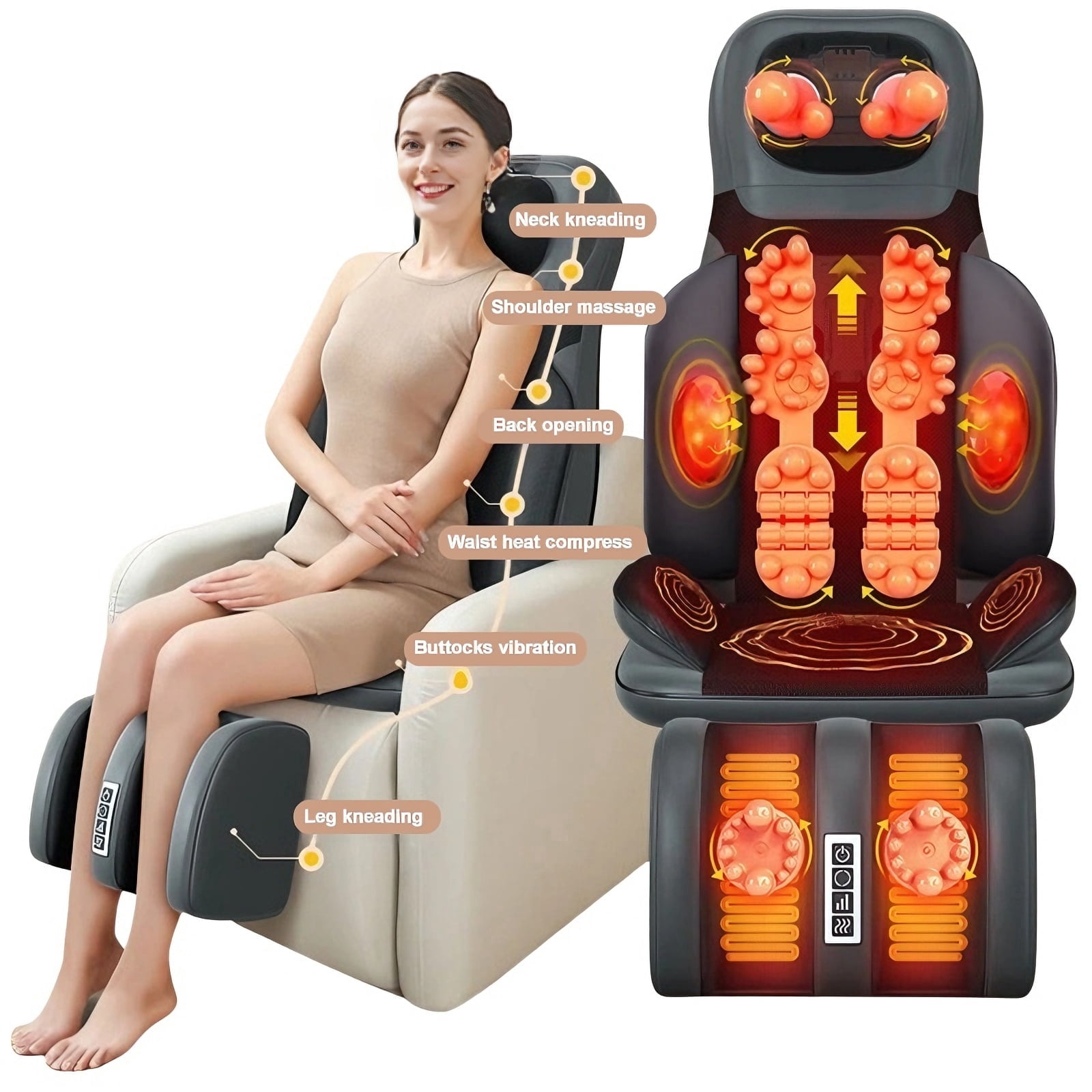 COSITTE Shiatsu Full Body Massage Cushion, Vibrating Neck and Back Massager with Heat for Relaxation, 8 Kneading Nodes & 9 Modes