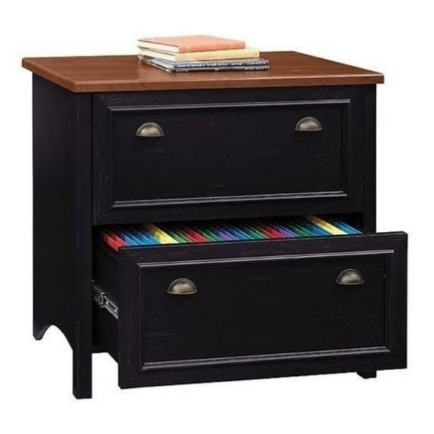Bowery Hill 2 Drawer Lateral Wood File in Distressed Black and