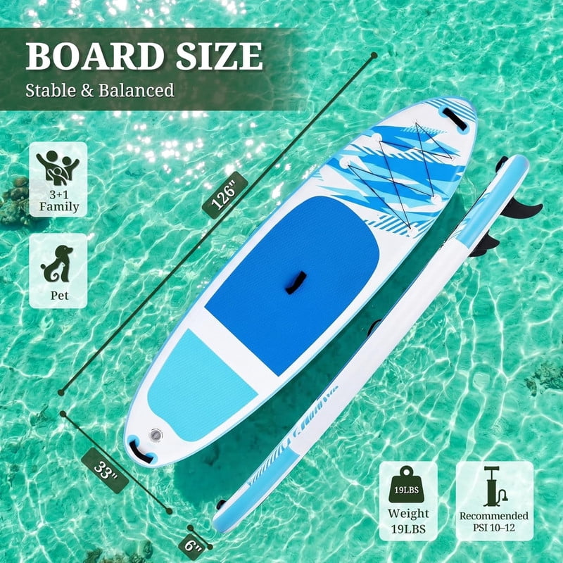 Bigleap Inflatable Stand Up Paddle Board, 400lbs Capacity 2-in-1 Paddle with Non-Slip Deck, Complete SUP Kit with Paddle, Pump, Backpack & Phone Case,Blue White