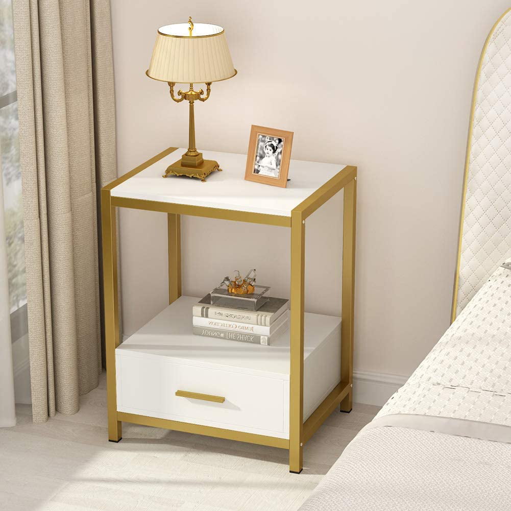 2 Tier Accent Sofa End Side Bedside Table Storage Nightstand Bedstand With Shelf 