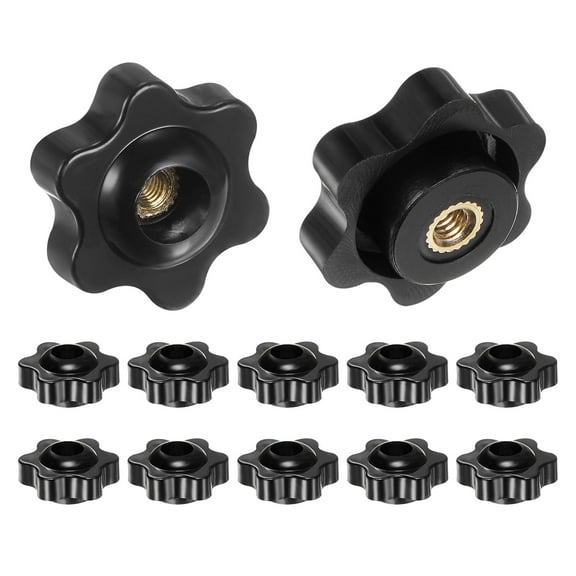 12 Pieces Star Knobs M4 Thread 25mm 6-Point Head Brass Insert Through Hole Threaded Hand Knob Black