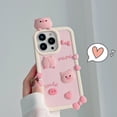 thumbnail image 2 of BINUFF Adorable 3D Pig Phone Case, Cartoon Silicone Soft Shell, Pink Campus Style, Compatible with iPhone 11/12/13/14/15 Pro Max, 2 of 5