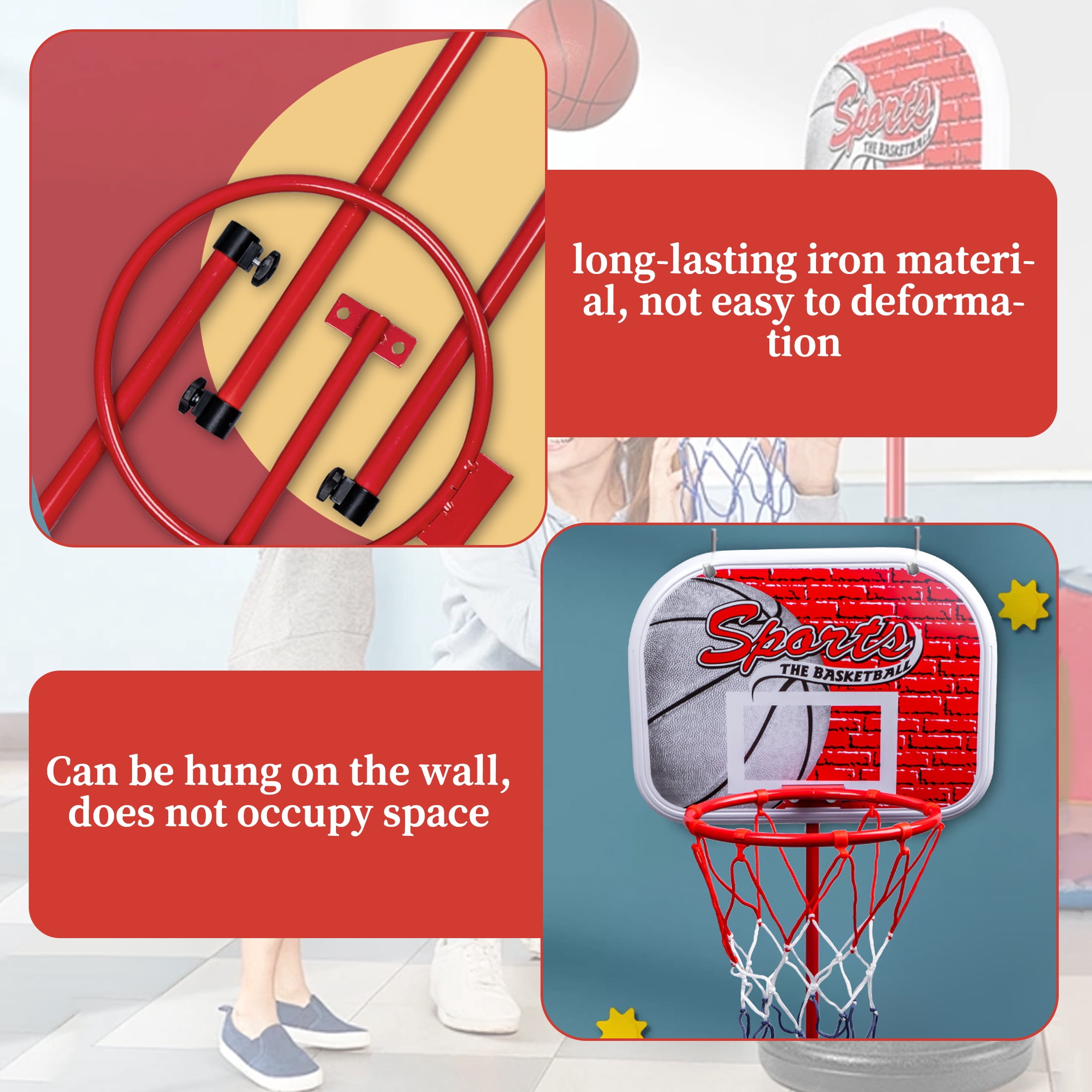 Adjustable Basketball Hoop Set, Up to 5FT Height, 13.4" Compact Backboard, Portable with Basketball, Ball Pump & Assembly Wrench for Indoor Outdoor