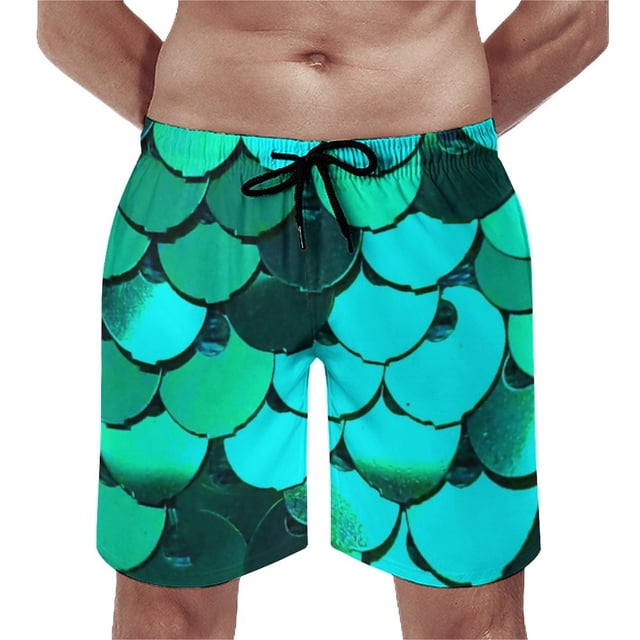 Colorful Mermaid Board Shorts Aqua Blue Scales Beach Short Pants Trenky Men Pattern Design Swimming Trunks Big Size 3XL