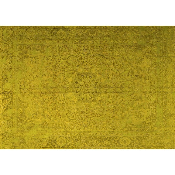 Ahgly Company Machine Washable Indoor Rectangle Persian Yellow Traditional Area Rugs, 5' x 7'