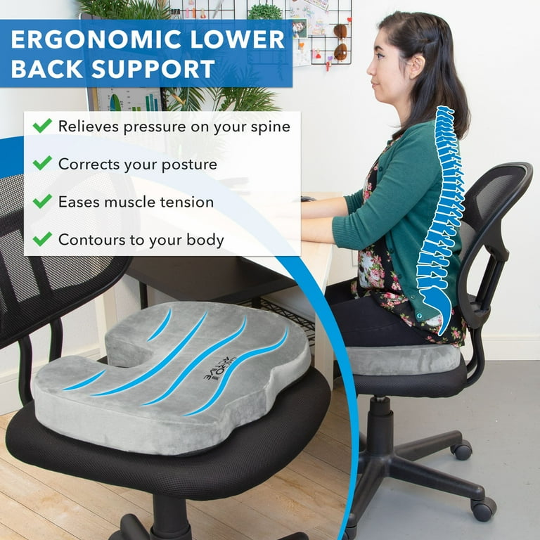 Large Seat Cushion for Desk Chair, 19 x 17.5 x 4 Inch Thick Memory Foam,  with Cooling Gel Layer and Non-Slip Bottom, Chair Cushion for Home Office 