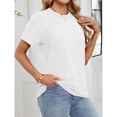thumbnail image 3 of Timegard Hauts pour Femmes Manches Courtes Col Rond Couleur Unie Blouse Confortable Tee Décontracté Mode Été, 3 of 7