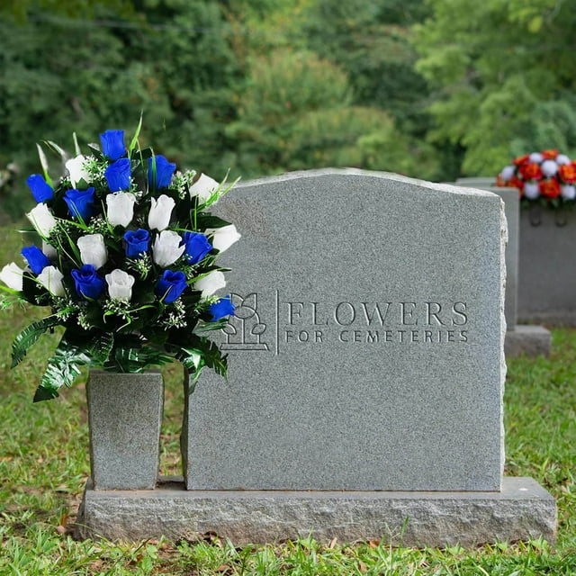 Arrangement de Fleurs en Soie de Sympathie pour Cimetière Lys Rouges Marguerites Blanches et Bouquet de Roses Rouges