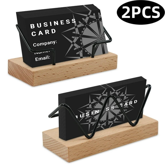 Wood Business Card Holder Modern Business Card Display Stand Postcard Holder for Desk Office Home Desktop 2 Pcs Black