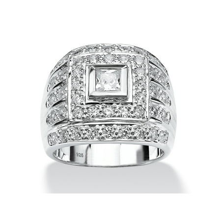 PalmBeach Jewelry Men s 2.89 TCW Square-Cut Cubic Zirconia Ring in .925 Sterling Silver or Yellow Gold-Plated Sterling Silver