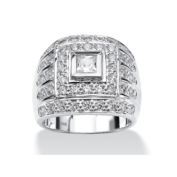 PalmBeach Jewelry Men's 2.89 TCW Square-Cut Cubic Zirconia Ring in .925 Sterling Silver or Yellow Gold-Plated Sterling Silver